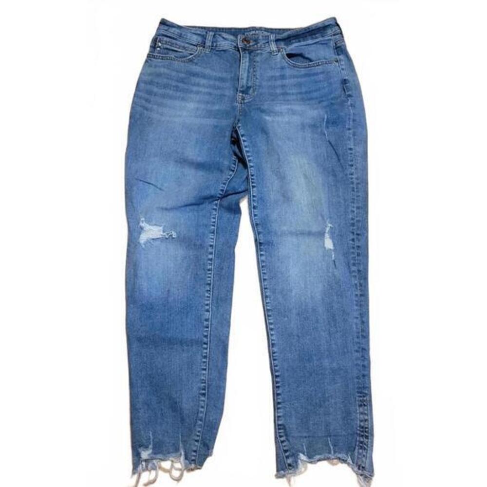 Maurices Distressed Straight Leg Jeans Medium Wash Frayed Hem Womens Size 12